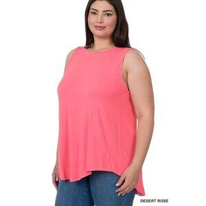 Zenana Plus Size Luxe Rayon Sleeveless Hi-Low Hem Tank Top Desert Rose‎ Size 3X